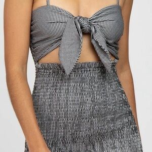 MABLE Anthropology Black Gingham Smock Fitted Tie Dress Women’s Size Small